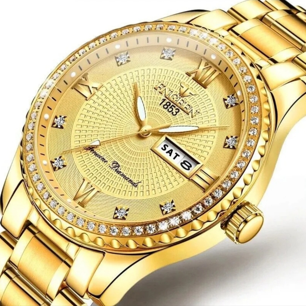 Waterproof Gold Men's Watch Classic Stainless Steel